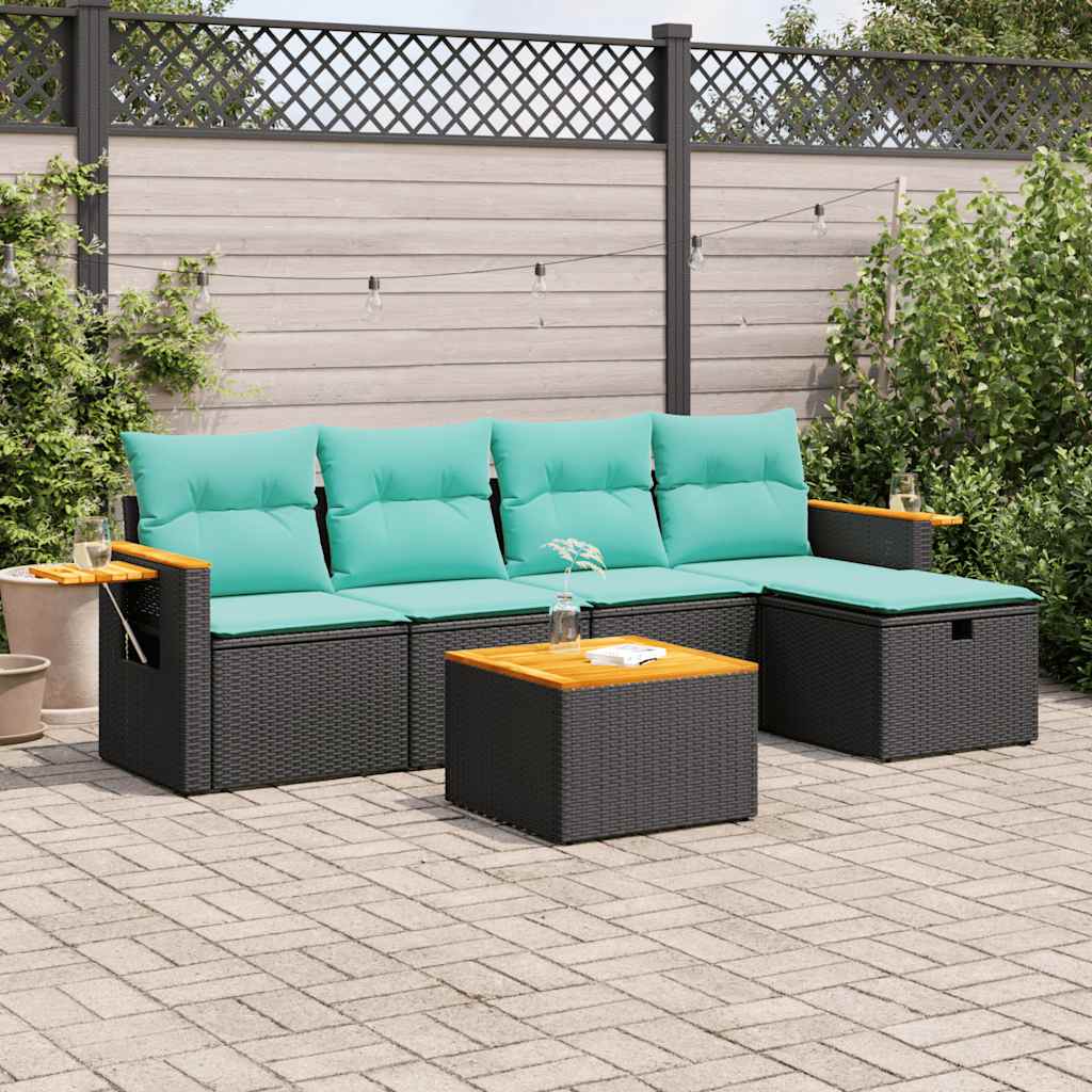 Set Divano da Giardino 6 pz con Cuscini Nero in Polyrattan | homemem39