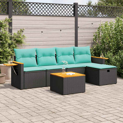 Set Divano da Giardino 6 pz con Cuscini Nero in Polyrattan | homemem39