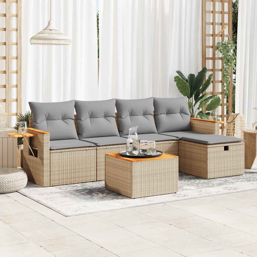 Set Divano da Giardino 6 pz con Cuscini Beige in Polyrattan - homemem39
