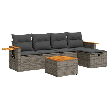 Set Divano da Giardino 6 pz con Cuscini Grigio in Polyrattan | homemem39