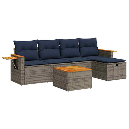 Set Divano da Giardino 6 pz con Cuscini Grigio in Polyrattan | homemem39
