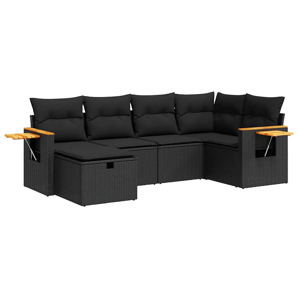 Set Divano da Giardino 6 pz con Cuscini Nero in Polyrattan | homemem39