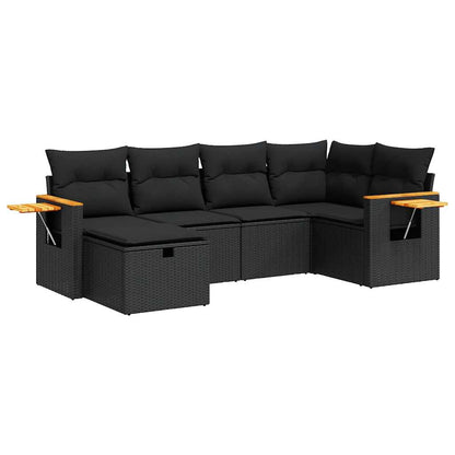 Set Divano da Giardino 6 pz con Cuscini Nero in Polyrattan | homemem39