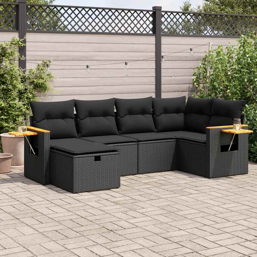 Set Divano da Giardino 6 pz con Cuscini Nero in Polyrattan | homemem39
