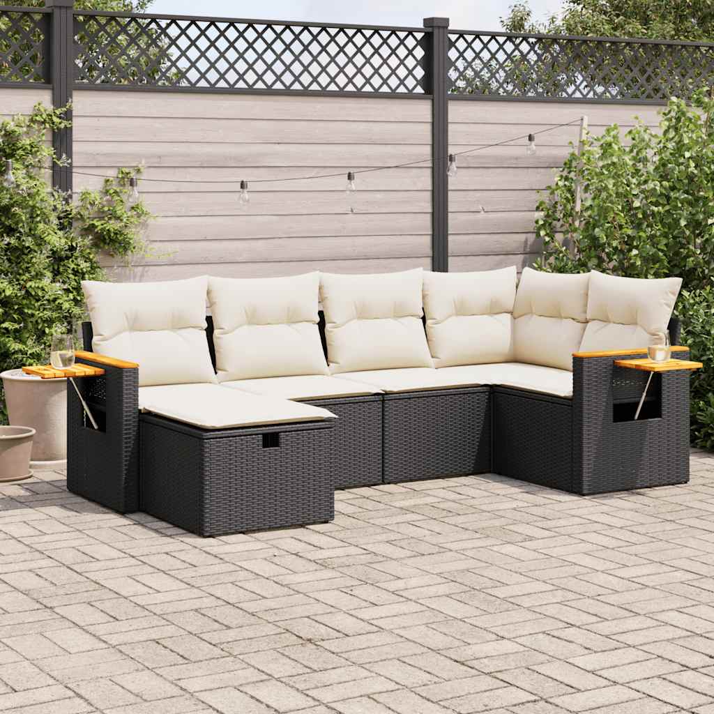 Set Divano da Giardino 6 pz con Cuscini Nero in Polyrattan - homemem39