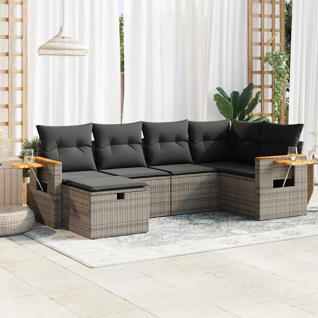 Set Divano da Giardino 6 pz con Cuscini Grigio in Polyrattan