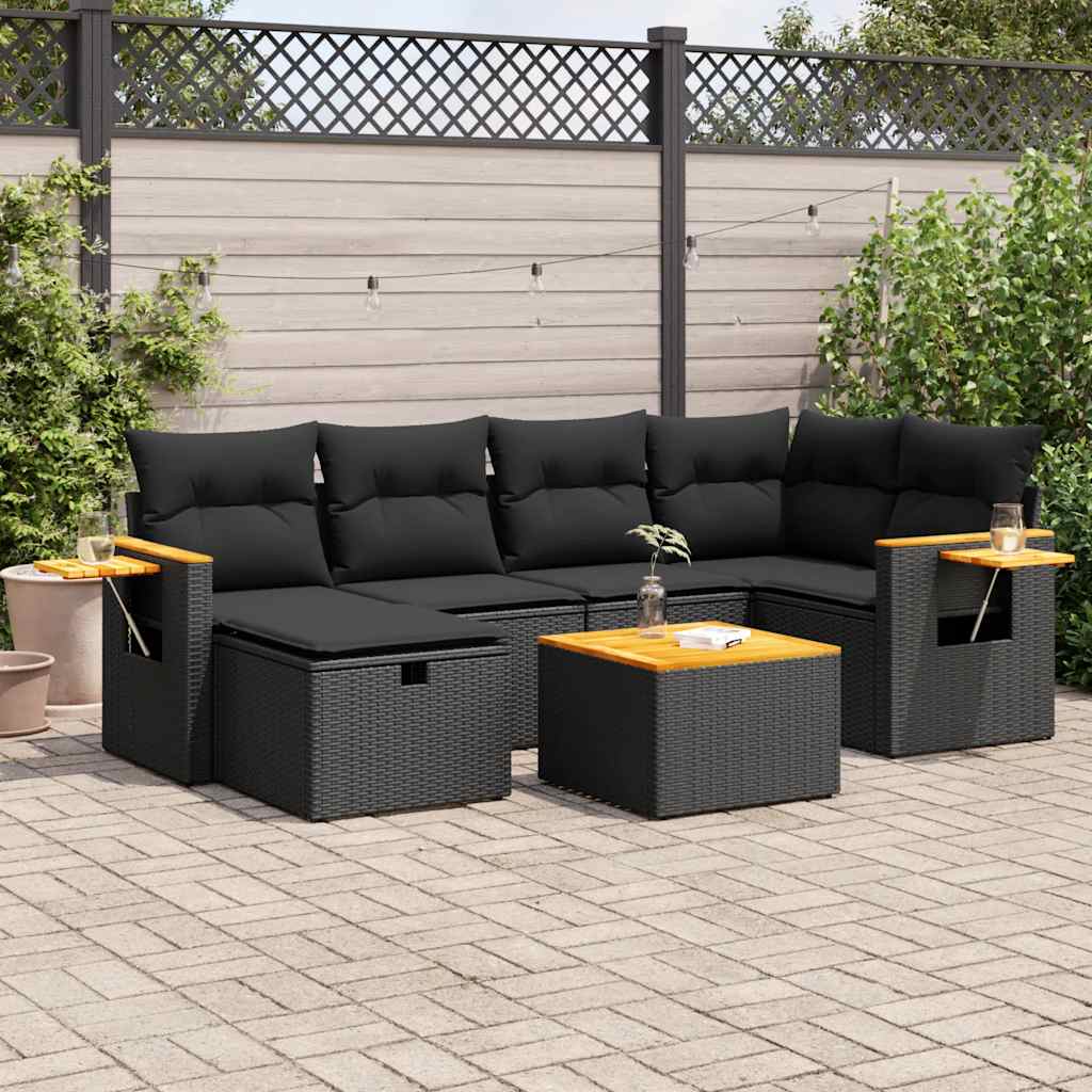 Set Divani da Giardino con Cuscini 7pz Nero Polyrattan | homemem39