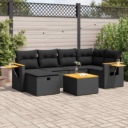 Set Divani da Giardino con Cuscini 7pz Nero Polyrattan | homemem39