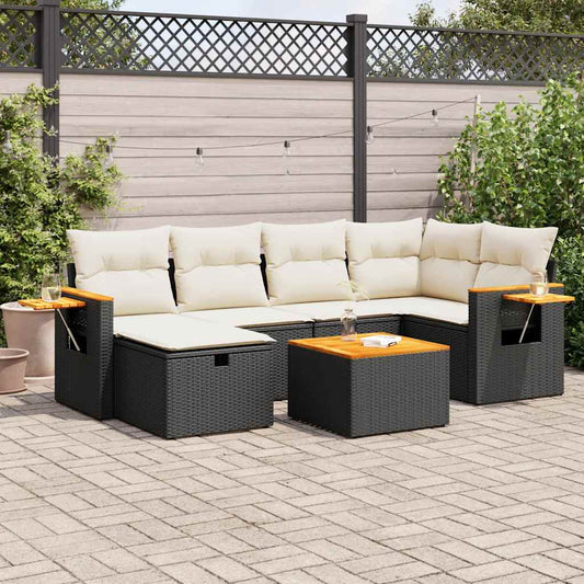 Set Divani da Giardino con Cuscini 7pz Nero Polyrattan - homemem39