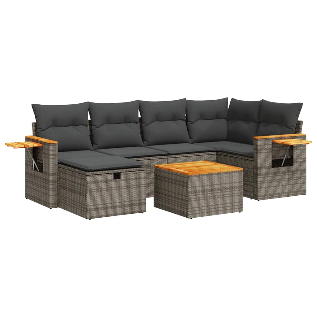 Set Divani da Giardino 7 pz con Cuscini Grigio in Polyrattan | homemem39