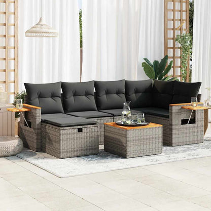 Set Divani da Giardino 7 pz con Cuscini Grigio in Polyrattan | homemem39