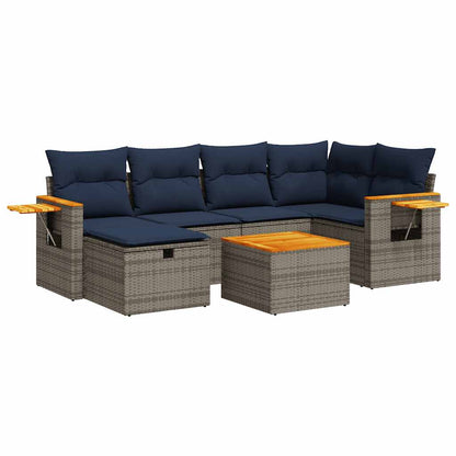 Set Divani da Giardino 7 pz con Cuscini Grigio in Polyrattan | homemem39