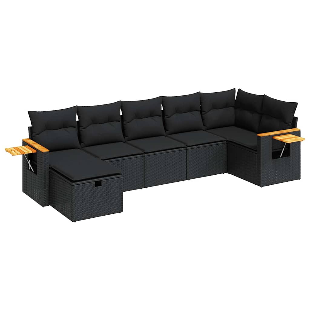 Set Divani da Giardino con Cuscini 7pz Nero Polyrattan | homemem39