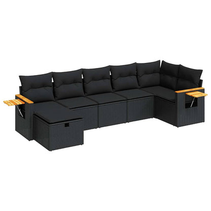 Set Divani da Giardino con Cuscini 7pz Nero Polyrattan