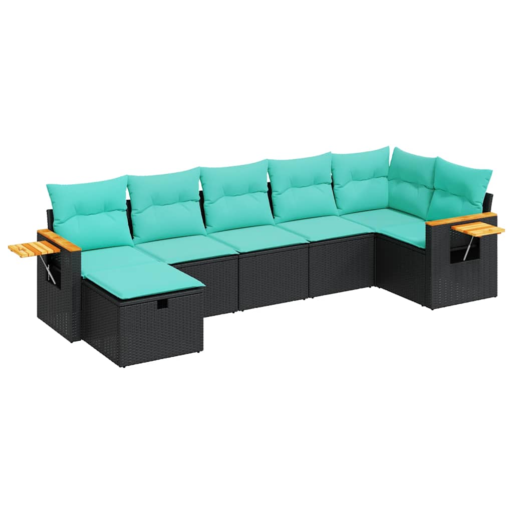 Set Divani da Giardino con Cuscini 7pz Nero Polyrattan