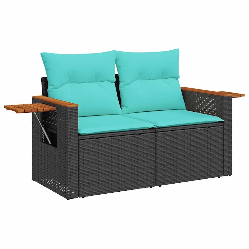 Set Divani da Giardino con Cuscini 7pz Nero Polyrattan