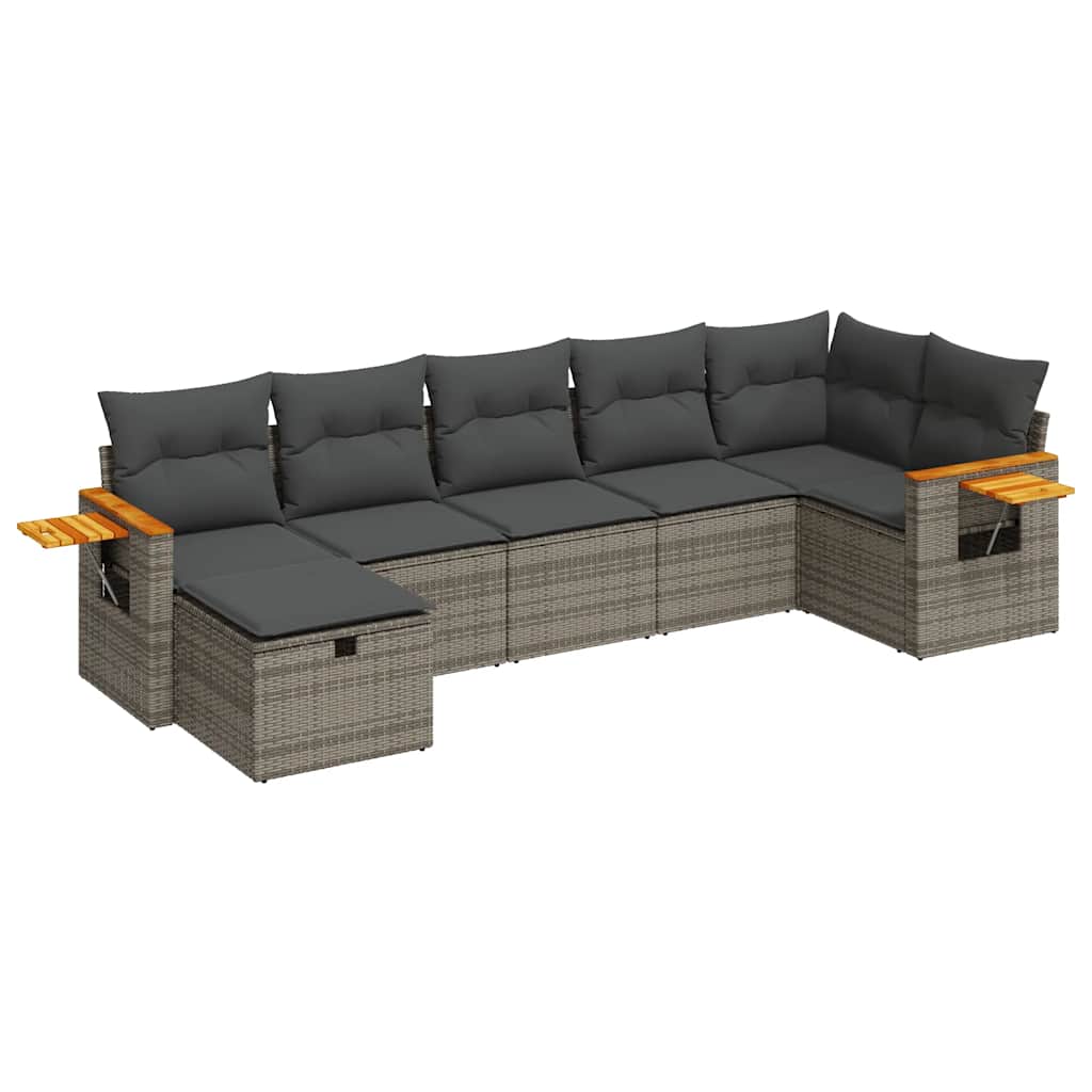Set Divani da Giardino 7 pz con Cuscini Grigio in Polyrattan | homemem39