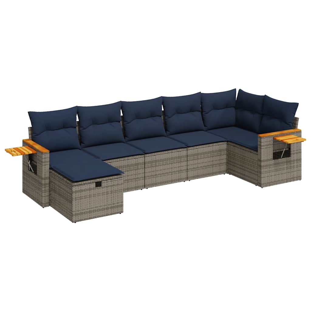 Set Divani da Giardino 7 pz con Cuscini Grigio in Polyrattan | homemem39