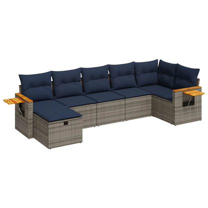 Set Divani da Giardino 7 pz con Cuscini Grigio in Polyrattan | homemem39