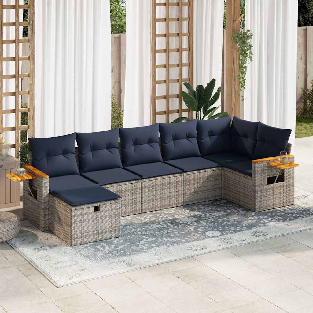 Set Divani da Giardino 7 pz con Cuscini Grigio in Polyrattan | homemem39