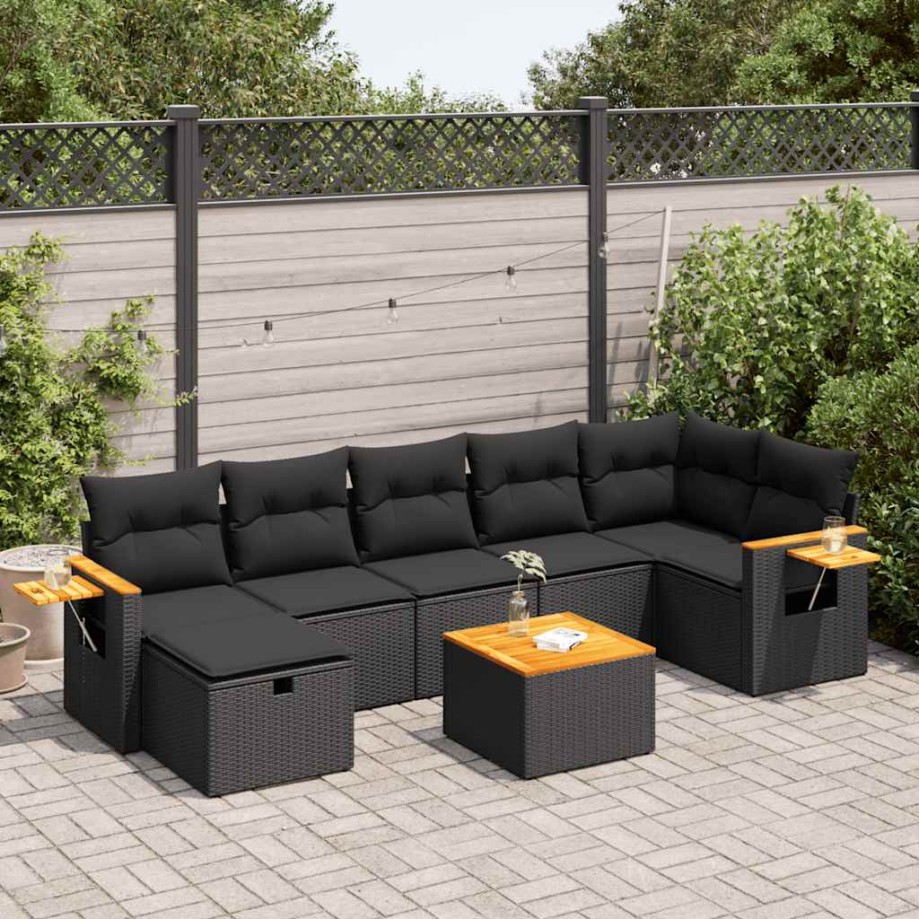 Set Divani da Giardino con Cuscini 8 pz Nero in Polyrattan