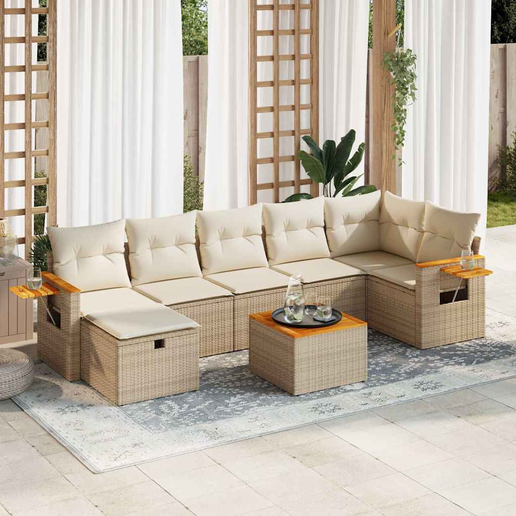 Set Divano da Giardino 8 pz con Cuscini Beige in Polyrattan | homemem39
