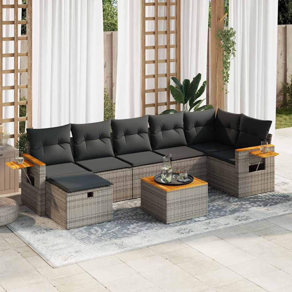 Set Divano da Giardino 8 pz con Cuscini Grigio in Polyrattan | homemem39