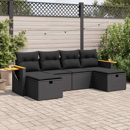 Set Divano da Giardino 6 pz con Cuscini Nero in Polyrattan | homemem39