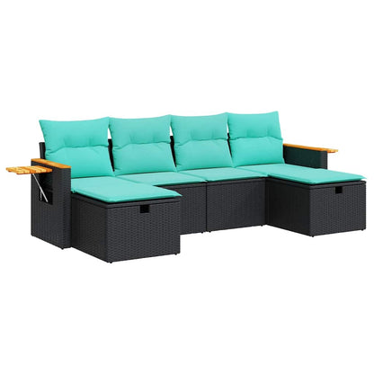 Set Divano da Giardino 6 pz con Cuscini Nero in Polyrattan | homemem39