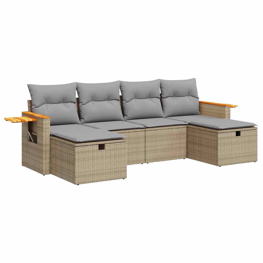 Set Divano da Giardino 6 pz con Cuscini Beige in Polyrattan - homemem39