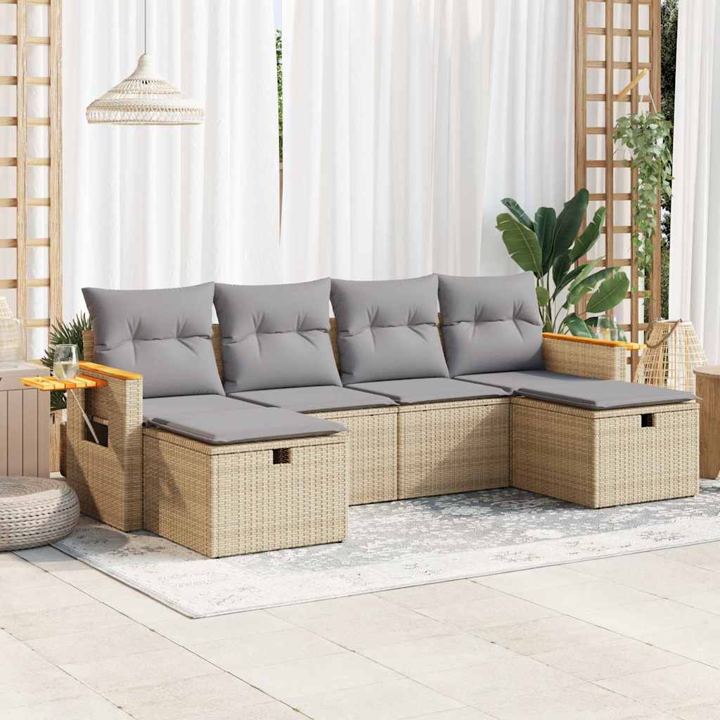 Set Divano da Giardino 6 pz con Cuscini Beige in Polyrattan - homemem39