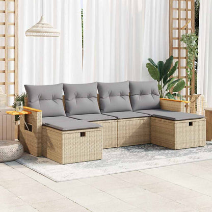 Set Divano da Giardino 6 pz con Cuscini Beige in Polyrattan - homemem39