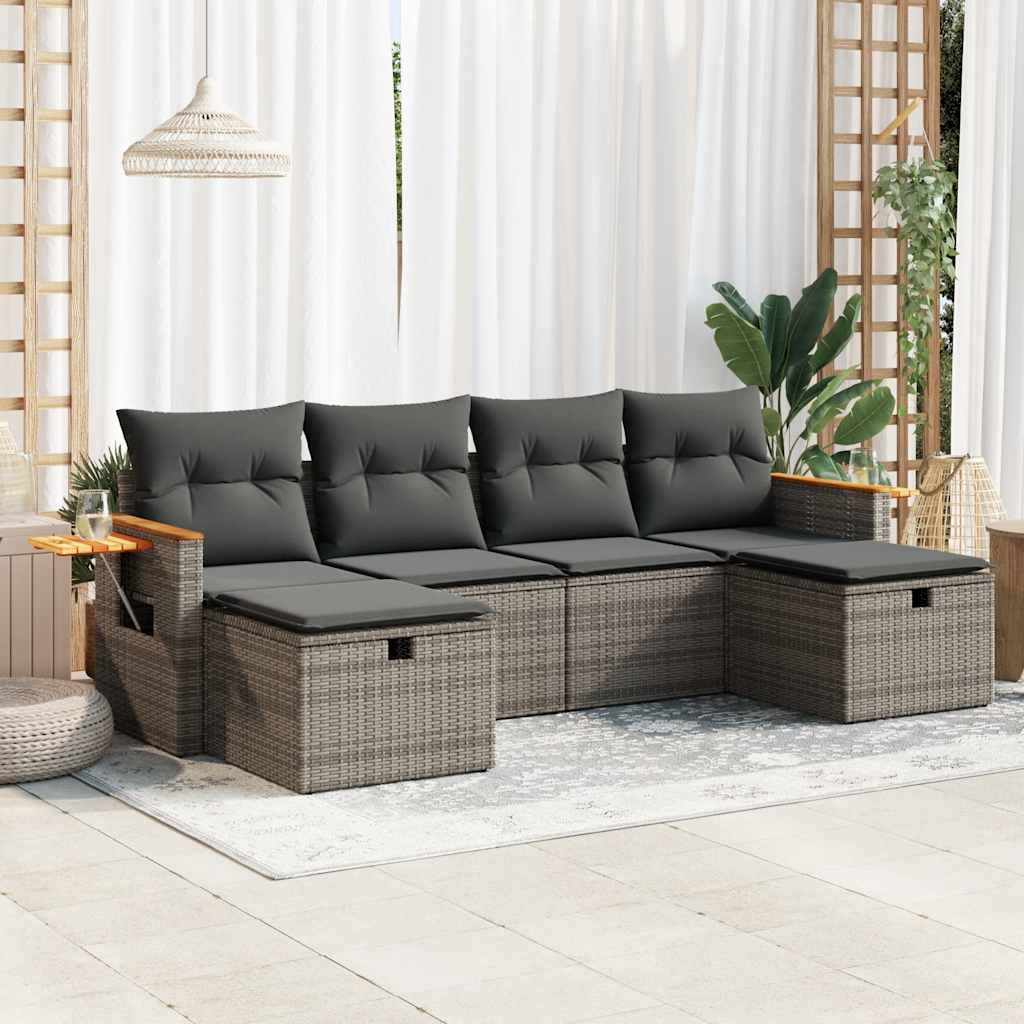 Set Divano da Giardino 6 pz con Cuscini Grigio in Polyrattan | homemem39