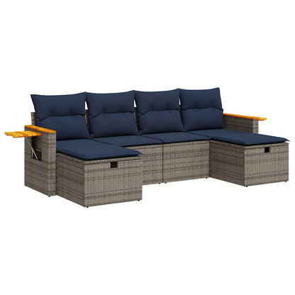Set Divano da Giardino 6 pz con Cuscini Grigio in Polyrattan | homemem39