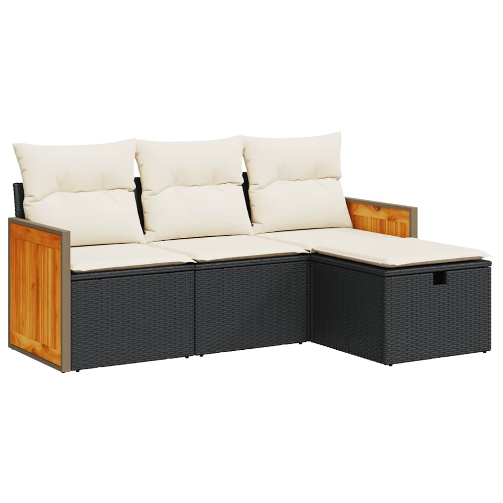 Set Divani da Giardino 4 pz con Cuscini Nero in Polyrattan - homemem39