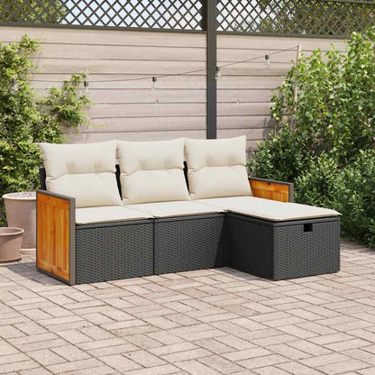 Set Divani da Giardino 4 pz con Cuscini Nero in Polyrattan - homemem39