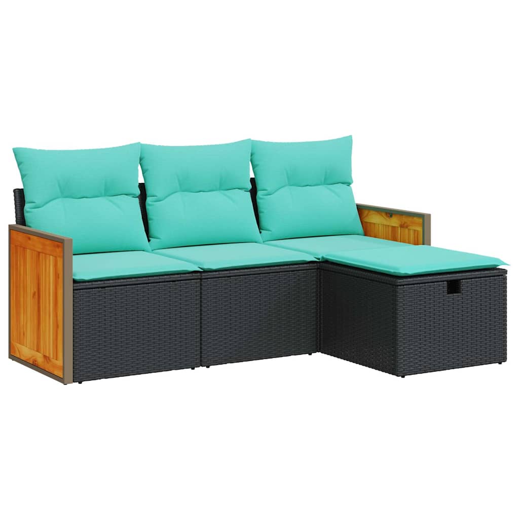 Set Divani da Giardino 4 pz con Cuscini Nero in Polyrattan | homemem39