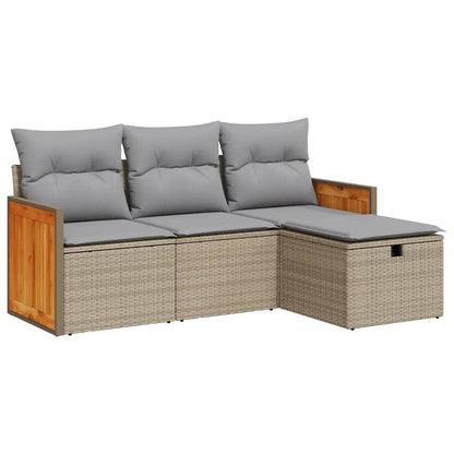 Set Divano da Giardino 4 pz con Cuscini Beige in Polyrattan - homemem39