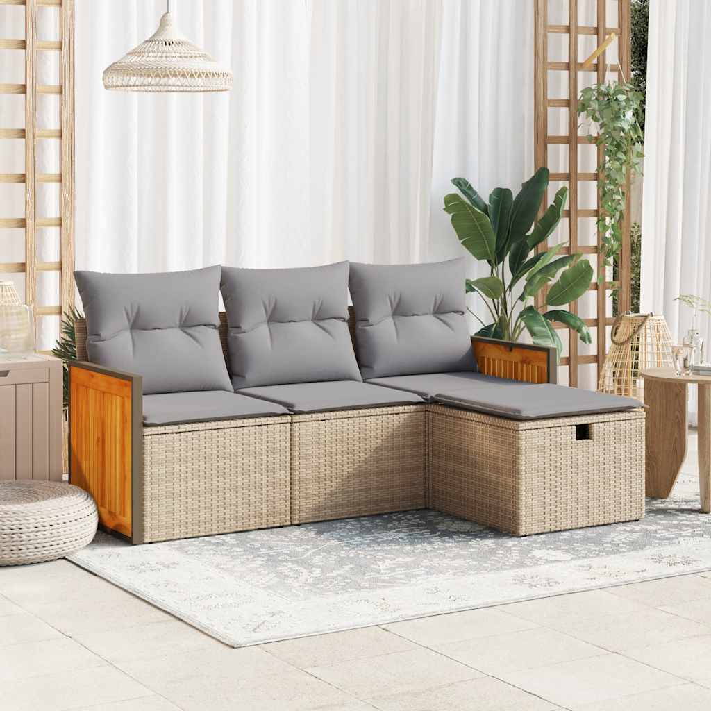 Set Divano da Giardino 4 pz con Cuscini Beige in Polyrattan - homemem39