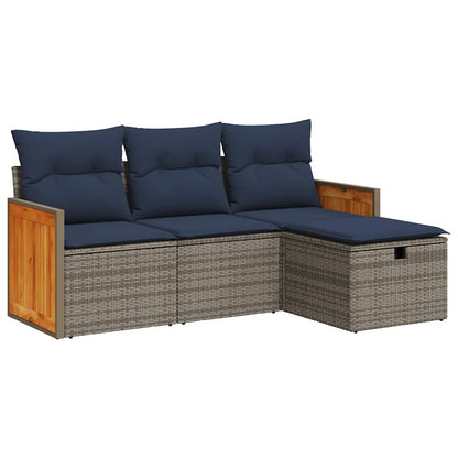 Set Divani da Giardino 4 pz con Cuscini in Polyrattan Grigio | homemem39