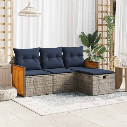 Set Divani da Giardino 4 pz con Cuscini in Polyrattan Grigio | homemem39