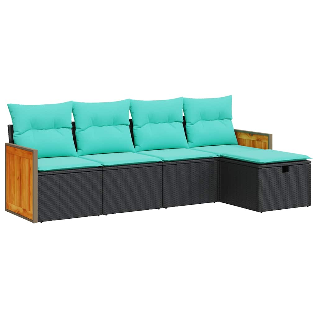 Set Divani da Giardino 5 pz con Cuscini in Polyrattan Nero | homemem39