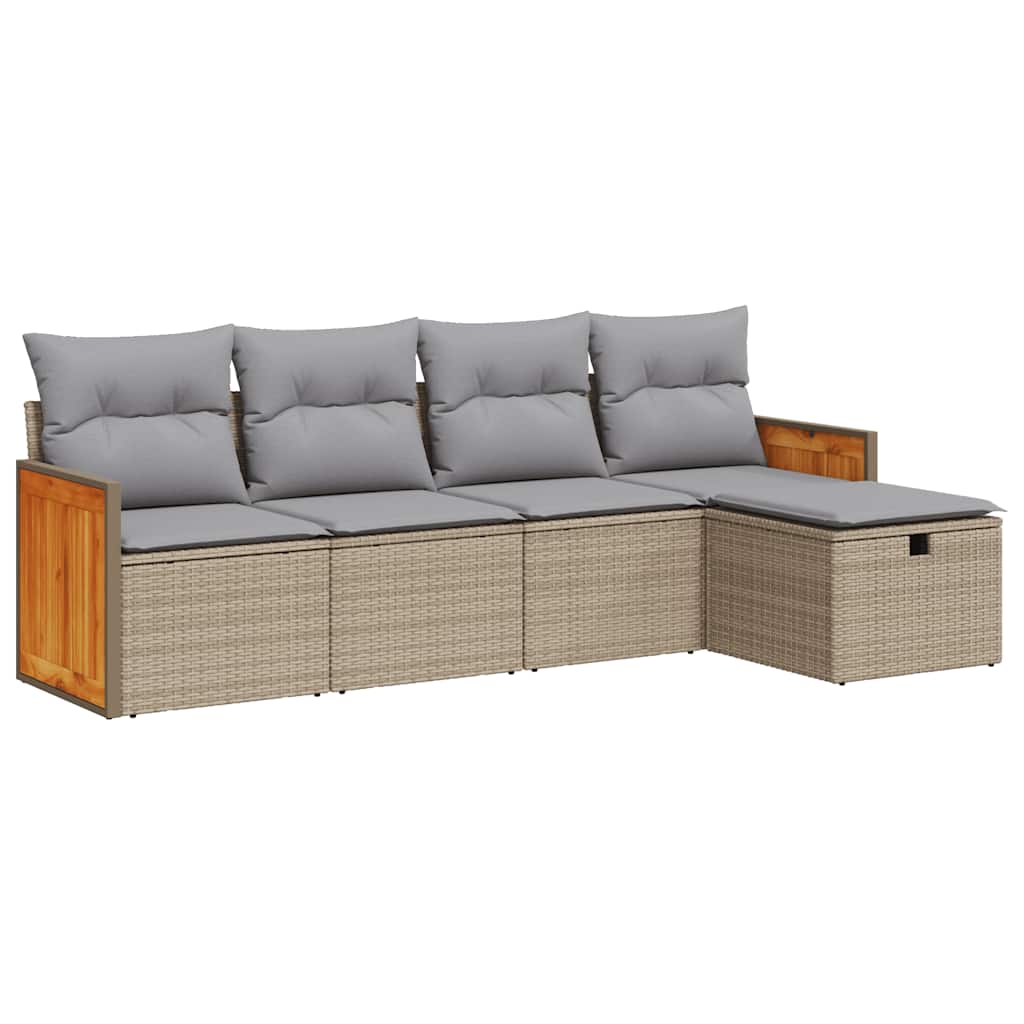 Set Divano da Giardino 5 pz con Cuscini Beige in Polyrattan - homemem39