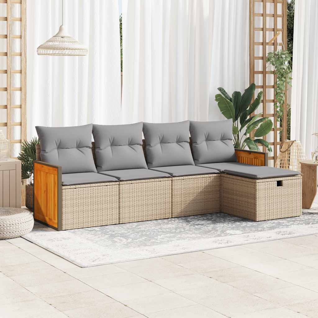Set Divano da Giardino 5 pz con Cuscini Beige in Polyrattan - homemem39