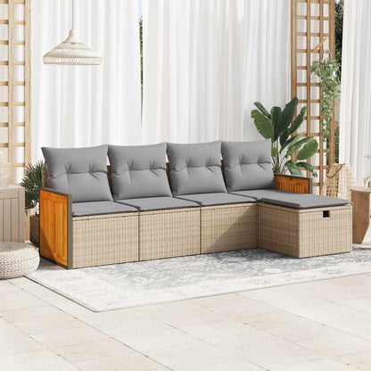 Set Divano da Giardino 5 pz con Cuscini Beige in Polyrattan - homemem39