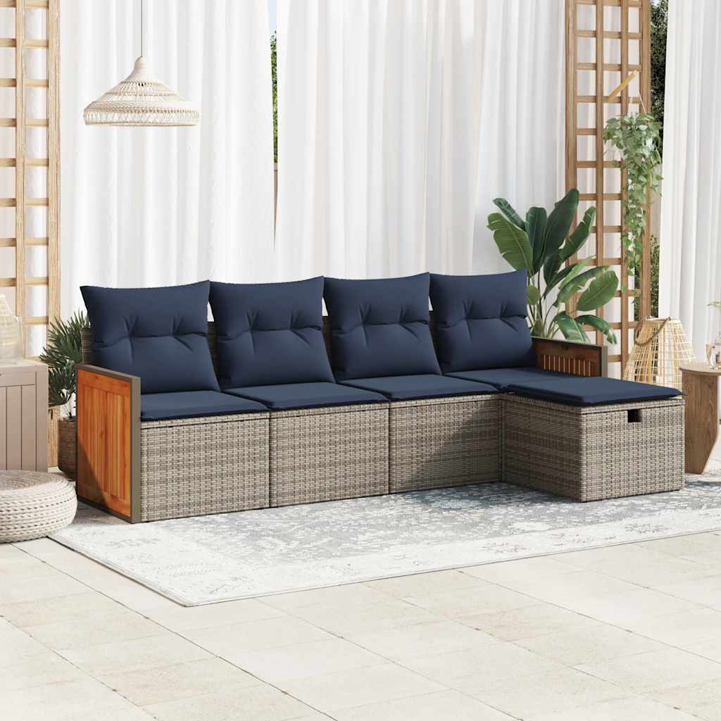 Set Divano da Giardino 5 pz con Cuscini Grigio in Polyrattan | homemem39