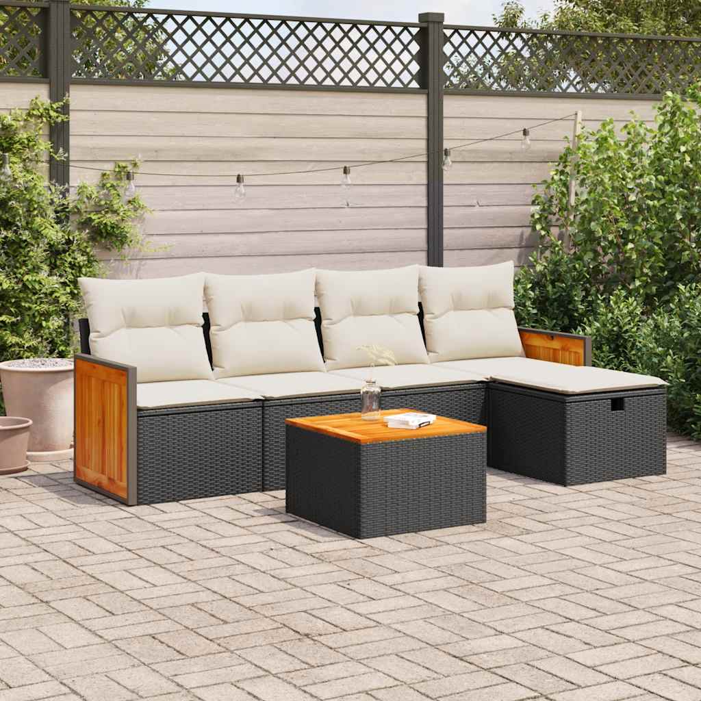 Set Divano da Giardino 6 pz con Cuscini Nero in Polyrattan - homemem39