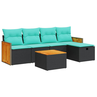Set Divano da Giardino 6 pz con Cuscini Nero in Polyrattan | homemem39