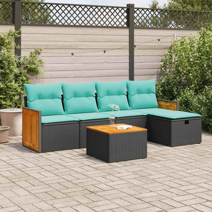 Set Divano da Giardino 6 pz con Cuscini Nero in Polyrattan | homemem39