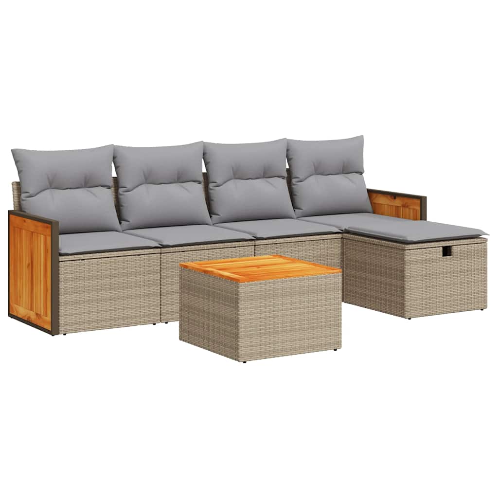 Set Divano da Giardino 6 pz con Cuscini Beige in Polyrattan - homemem39
